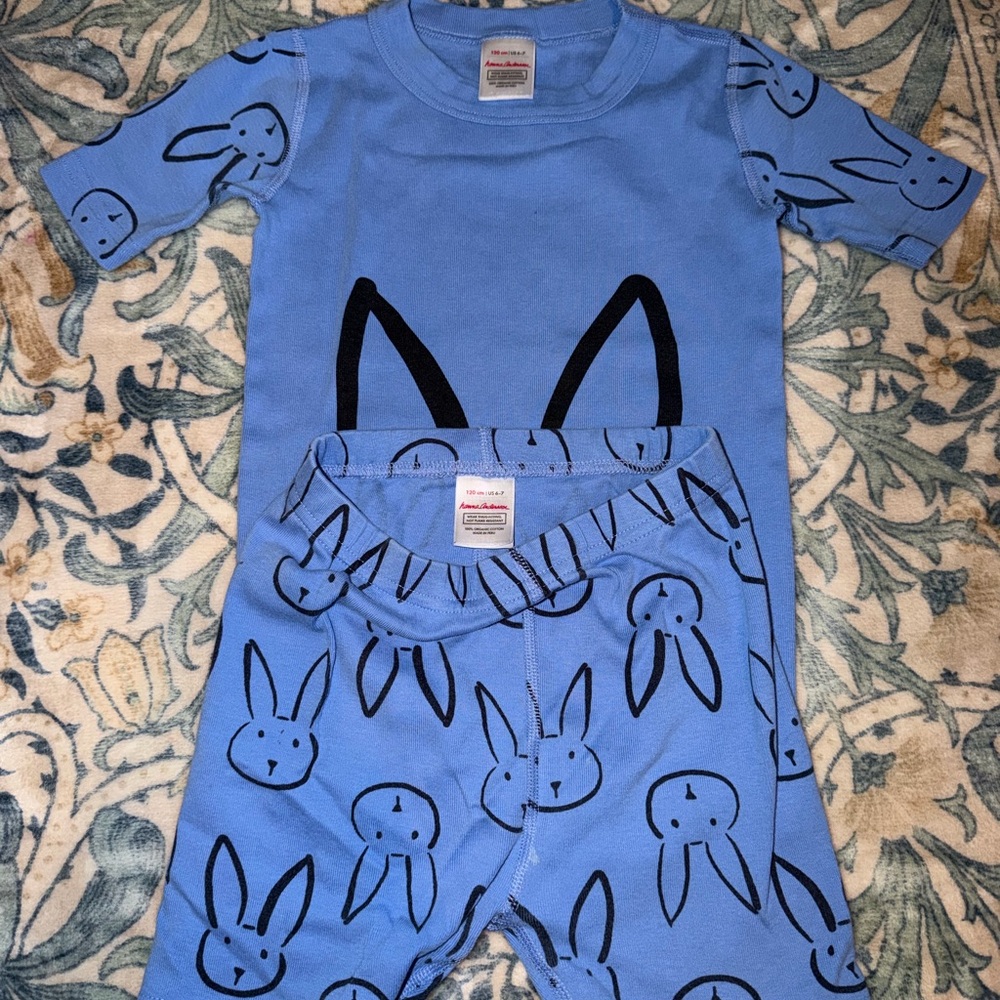 Easter Hanna Andersson Blue Bunny Print Pajama Set Size 6-7